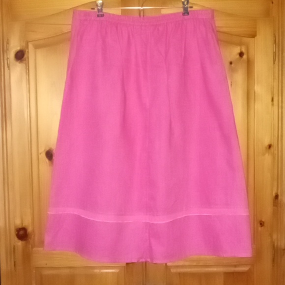 Kim by Kim Rogers Women's Petite Bright Pink 100% Linen A-line Midi Skirt PXL - Picture 2 of 9